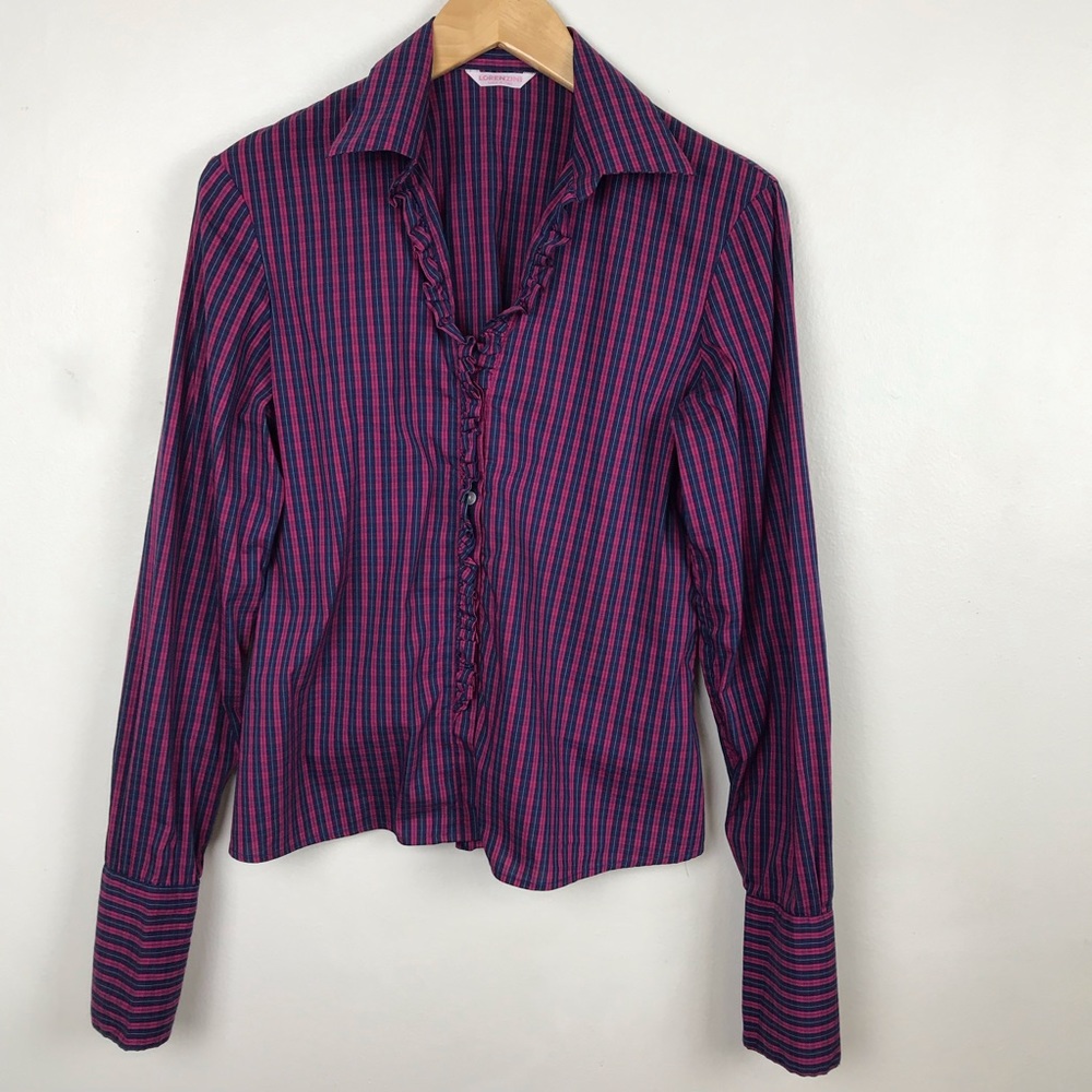 Lorenzini Button Down Plaid Pink Blue Shirt